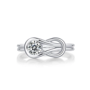 S925 sterling silver infinity ring with a sparkling round moissanite center stone