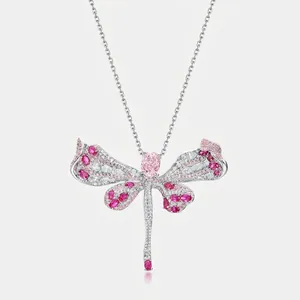 Élégant Collier Pendentif Libellule Strass Rose Argent Sterling 925 Bijoux Forme Animale Cadeau Pour Femme Accessoire de Mode