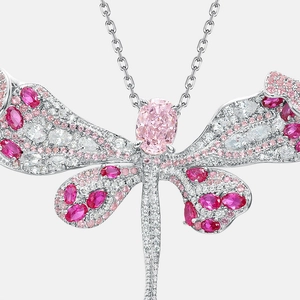 Pendentif libellule luxe en argent S925 avec cristaux roses et blancs étincelants