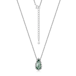 Water drop natural moss agate S925 silver necklace with textured rope chain