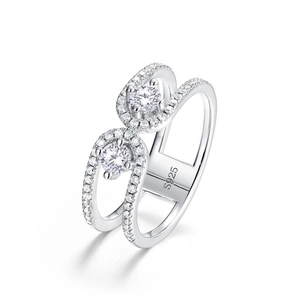 Anello doppio strato a forma di U in argento sterling S925 con zirconi lucenti