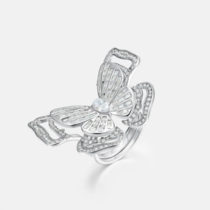 Elegant S925 silver butterfly ring with shimmering diamonds and a pear-cut center stone