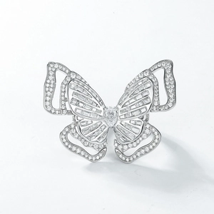 S925 silver butterfly ring with high carbon diamonds and full pave zircon inlay