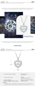 Detail van de hartvormige S925 zilveren hanger met 0,46ct moissaniet edelsteen in beeld
