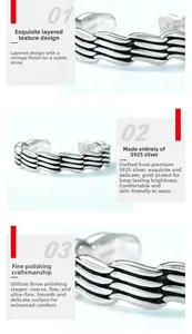 Macro detail of S925 silver wavy layered texture ring with high-polish finish