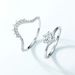 Set di anelli in moissanite con classica incastonatura a sei griffe in argento S925