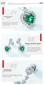 Detailed view of heart-shaped emerald earrings with S925 silver and hand-set pavé diamonds