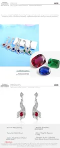 Detail of S925 silver wave drop earrings with 4.6ct lab-grown ruby and sapphires