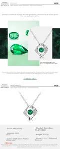 Detailed macro view of S925 silver necklace with 0.25CT emerald and zircon accents