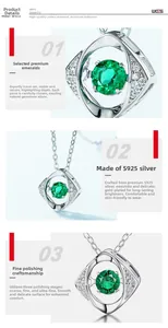 Macro view of geometric S925 silver pendant with emerald green lab-grown gemstone