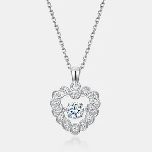 925 Sterling Zilveren Hart Hanger Voor Vrouwen Moissaniet Dansende Steen Elegante Hart Hanger Zonder Ketting Sieraden Cadeau
