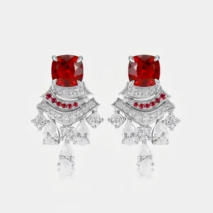 Elegante 925 Sterlingsilber Labor-Gezüchtete Smaragd Rubin Saphir Rock Anhänger Ohrringe Pave Zirkonia Personalisierter Schmuck Für Damen