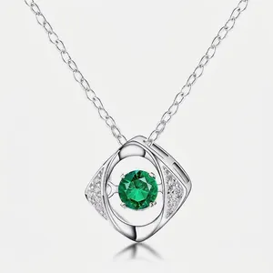 925 Sterling Silver Devil Eye Floating Lab-Created Emerald Necklace Elegant Zirconia Inlaid Geometric Clavicle Chain For Women