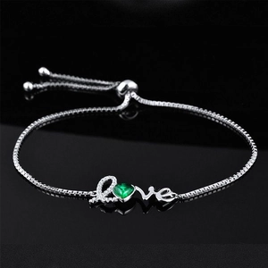 S925 silver Love bracelet with emerald heart stone and pave cubic zirconia accents