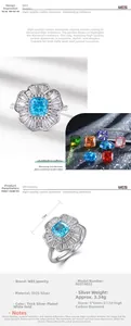 Detail view of S925 silver flower ring featuring a 2.17ct square blue gemstone and tiny diamonds