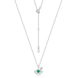 Collier en argent S925 en forme d'éventail avec émeraude verte et zircons