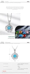 Detail view of flower pendant in S925 sterling silver with 2.12ct ice-cut blue carbon diamond