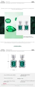 Close-up of S925 silver emerald earrings with rectangular cut and white zircon halo