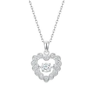 S925 sterling zilveren hartketting met een glinsterende ronde hangende steen hanger