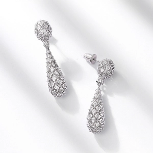Elegant S925 silver hollow teardrop earrings with sparkling white cubic zirconia stones