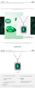 Detail view of 1.15ct emerald pendant with dimensions and silver material specs