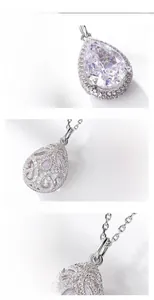 Makroaufnahme von S925 Silber Tropfenanhänger mit High-Carbon Diamant-Pavé-Fassung