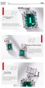 Macro view of S925 sterling silver emerald earrings with fine gold plating details
