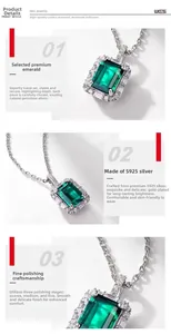 Detailed view of emerald-cut green gemstone pendant with S925 silver plating and polishing