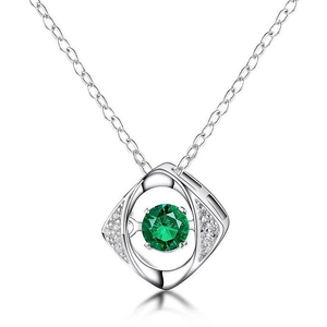 S925 silver devil eye necklace with floating green emerald pendant on white background