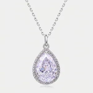 Luxus 925 Sterlingsilber Wassertropfen Zirkonia Anhänger Halskette Halo Träne Kristall Halskette Für Damen Hochzeit Party Schmuck