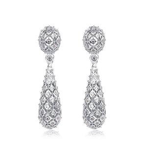 Sparkling S925 silver teardrop earrings with hollow filigree and zircon stones