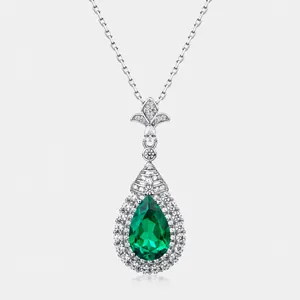 Collana Vintage in Argento Sterling 925 Con Pendente a Goccia in Smeraldo e Rubino di Laboratorio Elegante Ciondolo in Zirconia Donna