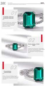 Close-up of S925 silver twist ring with emerald-cut green gemstone and micropave accents