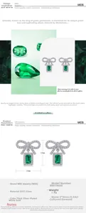 Détail macro des boucles d'oreilles nœud en émeraude avec dimensions et argent S925
