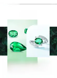 Detail of S925 silver ring featuring an oval emerald gemstone and rectangular zircon accents