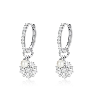 S925 sterling silver snowflake earrings with shell pearls and white zircon stones