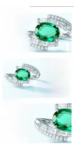 Macro detail of S925 sterling silver ring featuring an oval emerald-cut gemstone
