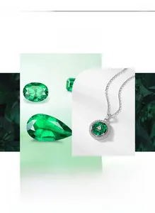 Detailed view of S925 silver pendant with green emerald lab-grown gemstone and white zircon