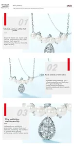 Macro detail of S925 sterling silver snowflake necklace with white shell pearl and diamonds