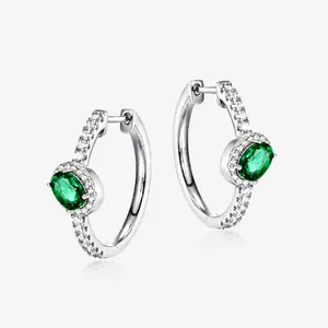 Luxus S925 Sterlingsilber Labor-Geklonter Smaragd Creolen Vintage Ovaler Grüner Edelstein Strass Ohrringe Für Hochzeit Damen Schmuck