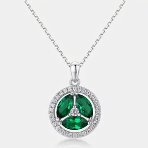 Vintage 925 Sterling Silver Lab-created Emerald Geometric Pendant For Women Rhinestone Inlaid Jewelry Pendant Only No Chain