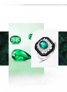 Macro detail of S925 silver sunflower ring with green emerald stone and zircon stones