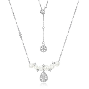 S925 silver snowflake necklace with white shell pearls and crystal pendant