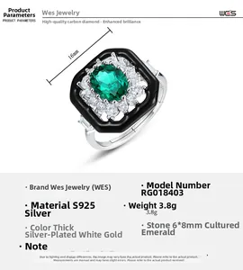 Detail list for S925 silver ring featuring a 6x8mm oval lab-grown emerald centerpiece