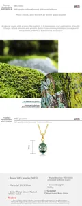 Detailed view showing 7x9mm oval moss agate pendant set in polished S925 sterling silver