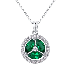 Elegant S925 silver necklace with emerald-green gems and sparkling zircon halo pendant