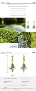 Detailed macro view of S925 silver moss agate drop earrings with 10K gold plating
