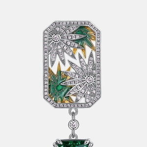 S925 Silber Smaragd-Ohrring mit rosa Diamantrahmen und floralen Akzenten im Retro-Stil