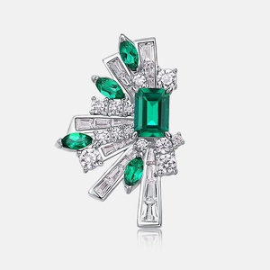Art Deco emerald geometric fan earring with S925 silver and emerald green gemstones