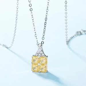 Élégant collier en argent S925 avec pendentif scintillant en diamant jaune pour femme